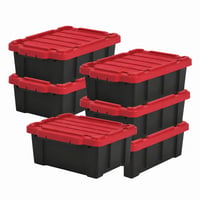 Plastový úložný box s vekom Iris Ohyama DDSKT-130, 12,5 l, červeno-čierny, stohovateľný, do garáže a na police, súprava 5 ks 1