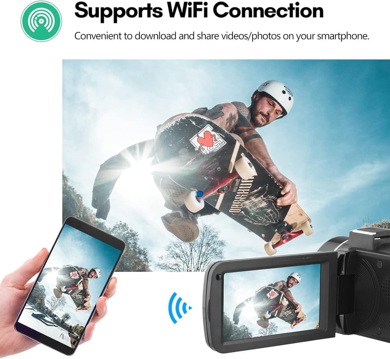 Camnoon 4K Akciókamera 56MP IPS Érintőképernyővel - WiFi, Arcfelismerés, Éjjellátó, Stabilizátor, 2 Akkumulátor és Távirányító