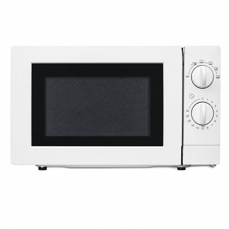 Cuptor cu microunde Brandt SM2016W, 20L, 700W, alb, 6 nivele de putere — defect, pentru piese: ușă și panou de control deteriorate (stare: vezi a 2-a fotografie)
