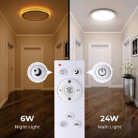 BLNAN LED Mennyezeti Lámpa 24W - Szabályozható Fényerő, 2000K Éjszakai Fény, 3000K-6500K Színhőmérséklet, Távirányítós, 33cm Kerek Fehér 2