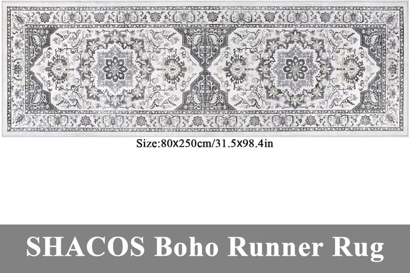 SHACOS Hosszú Szürke Csúszásmentes Mosható Szőnyeg Futó 80x250cm Folyosóra, Konyhába