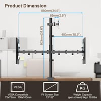 PUTORSEN Monitor Tartó 3 Monitoros 13-32 Colos Képernyőkhöz, 80 cm-es Rúd, Forgatható, Dönthető, Állítható Magasságú, 9 kg/Kar, VESA 75x75/1 3