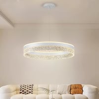 KSIBNW Szabályozható Fényerejű LED Függőlámpa - 36W Modern Gyűrű Csillár Nappaliba, Étkezőbe - 50cm Átmérőjű Állítható Magasságú Fehér Akril 1