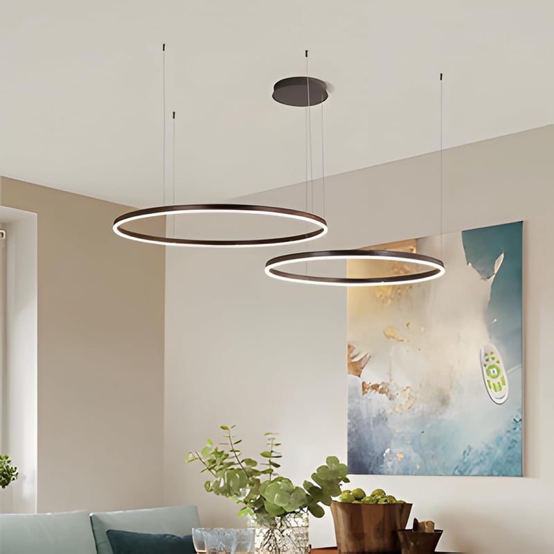 YYUTLUO Modern LED Csillár, 2 Barna-Arany Gyűrű, 40+60 cm, 40W, Távirányítós Fényerőszabályzás, Fém-Akril Függőlámpa Nappaliba