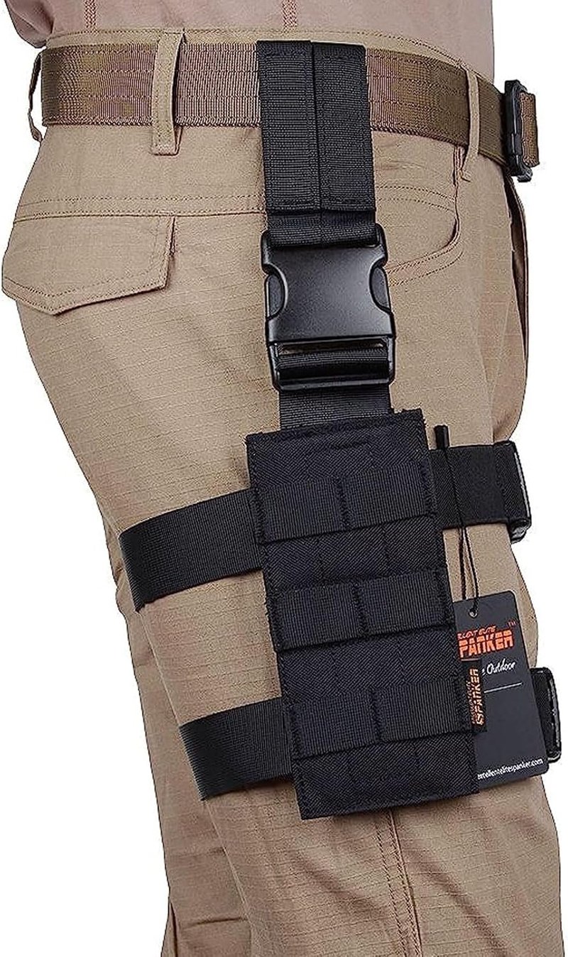 EXCELLENT ELITE SPANKER Taktikai Combtok Állítható Platform Molle Rendszerű Univerzális Táska Bal/Jobb Lábra Fekete Cordura Nylon