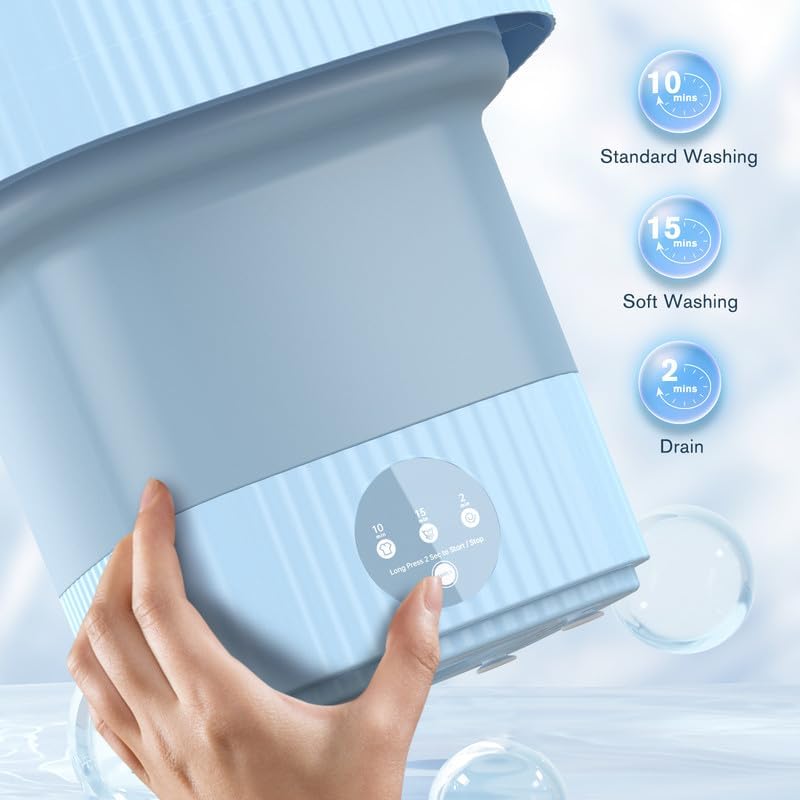 Bubbacare Összehajtható Mini Mosógép 10L - Hordozható Kompakt Mosóeszköz Fehérneműhöz, Bébi Ruhákhoz - Energiatakarékos Érintőképernyős Kemp