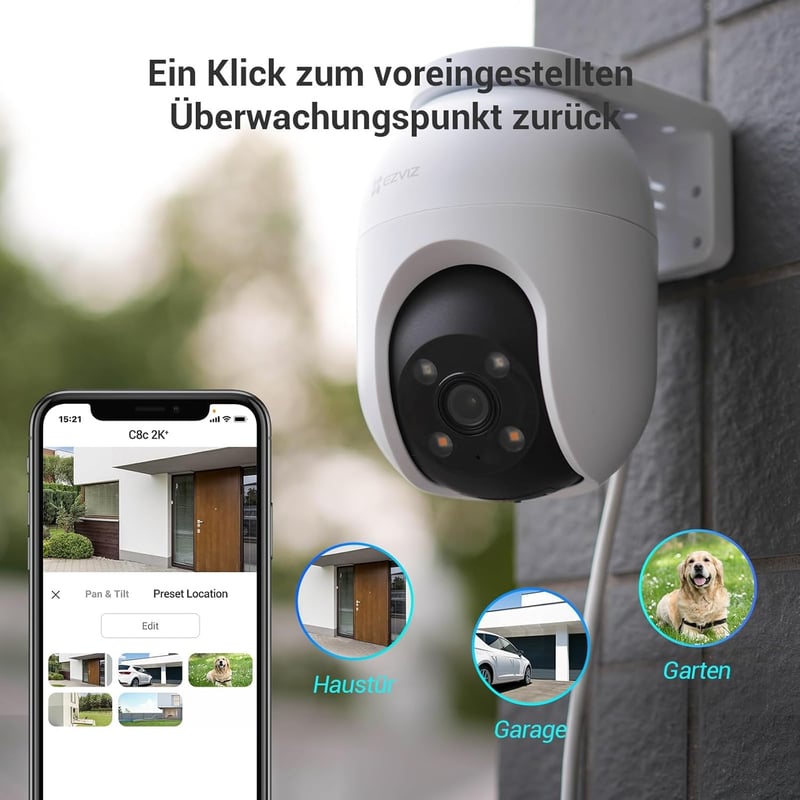 EZVIZ C8c 3K Kültéri WiFi Kamera 5MP Felbontással - 350° Forgatható Biztonsági Kamera Személy/Jármű Érzékeléssel, Színes Éjjellátással és Ké