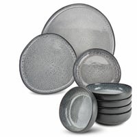 Jedálenská súprava Moritz & Moritz Organic, 18-dielna pre 6 osôb, sivá kameninová súprava tanierov, NEÚPLNÁ: chýba 5 plytkých tanierov (stav: pozri 2. obrázok) 1