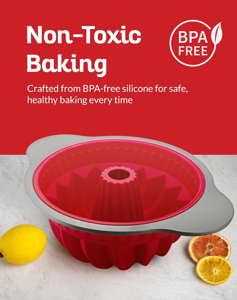 Boxiki Kitchen Szilikon Kuglóf Sütőforma Acélkerettel és Fogantyúkkal - Tapadásmentes Tortaforma Sütéshez, Mosogatógépben Mosható