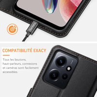 Xiaomi Redmi Note 12 4G Prémium Bőr Flip Tok - Kártyatartós, Mágneses, Állványos (Fekete) 8