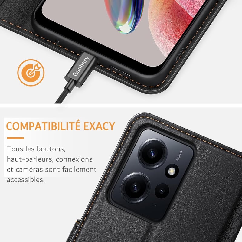 Xiaomi Redmi Note 12 4G Prémium Bőr Flip Tok - Kártyatartós, Mágneses, Állványos (Fekete)