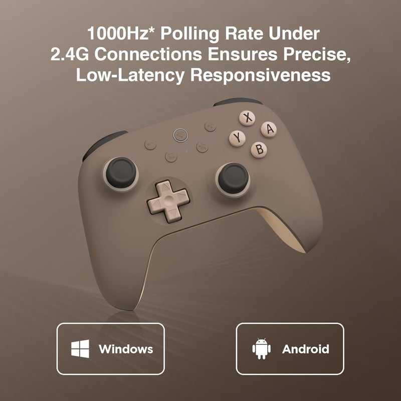 8bitdo Ultimate 2C Vezeték Nélküli Kontroller Windows PC és Android Eszközökhöz, Hall-Effekt Joystickkel, 1000 Hz-es Válaszidővel, Barna