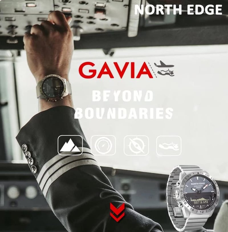 NORTH EDGE GAVIA Luxus Pilóta Óra - Magasságmérő, Iránytű, 200m Vízálló
