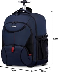LIGSAN Gurulós Hátizsák Kerekes Laptoptartóval - Kék Utazó Táska Felnőtteknek, Vízálló 2in1 Iskolatáska Teleszkópos Fogantyúval 7