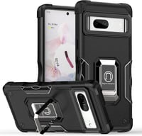 Google Pixel 7 Katonai Ütésálló Védőtok Fém Gyűrűvel - Fekete 1
