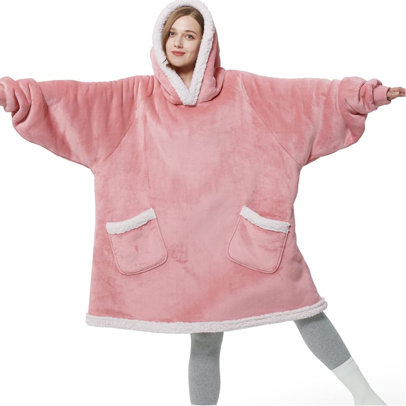 Bedsure XXL Rózsaszín Kapucnis Takaró Pulóver Felnőtteknek - 110x90 cm