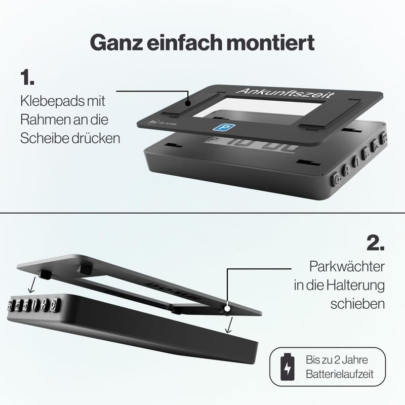 Parkwächter V2 Elektronikus Parkolótárcsa Autóhoz - Automatikus Digitális Parkolóóra Jóváhagyással - Elemmel Működő Fekete Parkolási Asszisz
