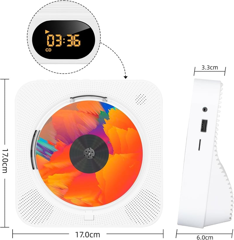 Liphier Hordozható Bluetooth CD Lejátszó - Asztali HiFi Hangszórós Zenelejátszó LED Kijelzővel, Porvédelemmel és Távirányítóval