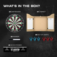 KOTO darts Komplett Darts Szekrény Szett - Tölgyfa Dartscenter 2 Készlet Nyíllal, Dobóvonallal és Pontozótáblával, 54x68 cm 5