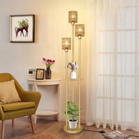 Rayofly Modern Boho Állólámpa 3 Izzóval - Rattan Lámpaernyő, Polccal és Háromfokozatú Lábkapcsolóval - Tökéletes Hálószobába, Irodába, Nappa 6