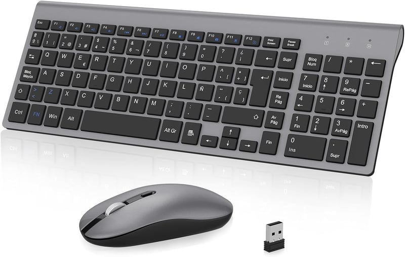 Cimetech vezeték nélküli spanyol billentyűzet és egér szett, ultravékony, csendes, PC/laptop kompatibilis - szürke