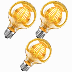 Bec LED Vintage Edison WEDNA G80, 6W, Dimmabil, 2700K Alb Cald, 700 lm, Sticlă chihlimbar, Filament decorativ retro, set 3 bucăți