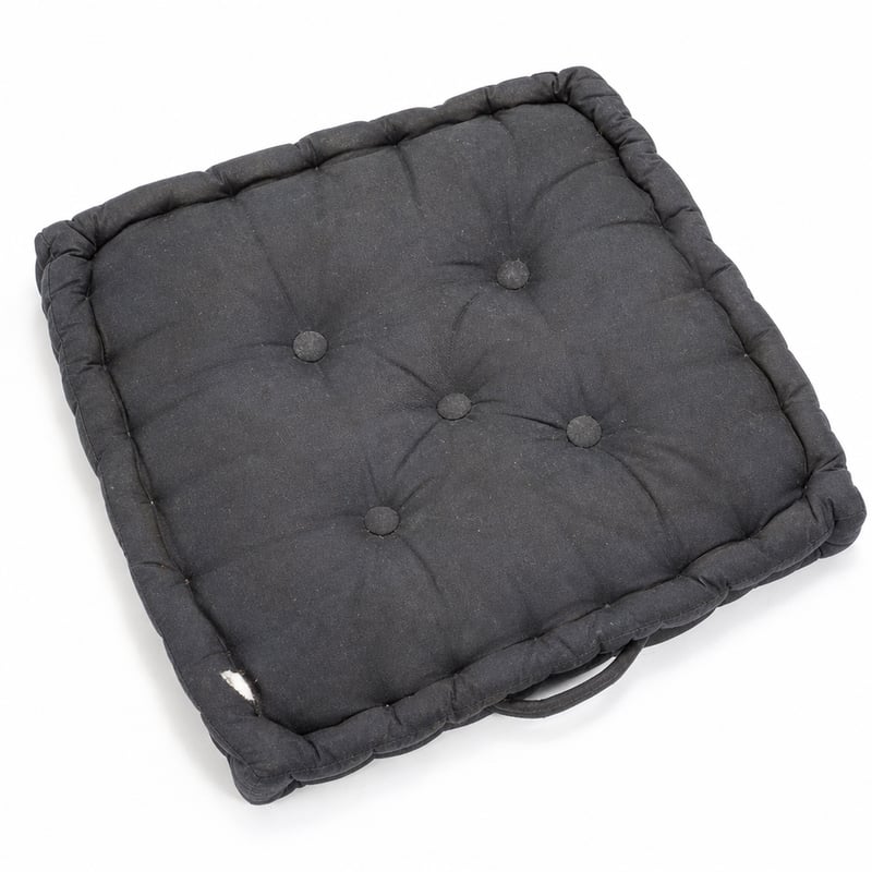 Pernă de podea utilizată ED Enjoy Home Panama cu mâner, negru, 50x50x10 cm, 100% bumbac, umplutură din bumbac reciclat, suprafață matlasată