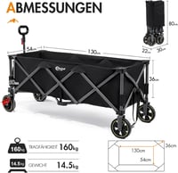 Portal Összecsukható XXXL Kézikocsi - 400L, 160kg Teherbírás, Italtartóval és Oldaltáskával - Kerti, Kempingezési, Strandolási Szállítóeszkö 3