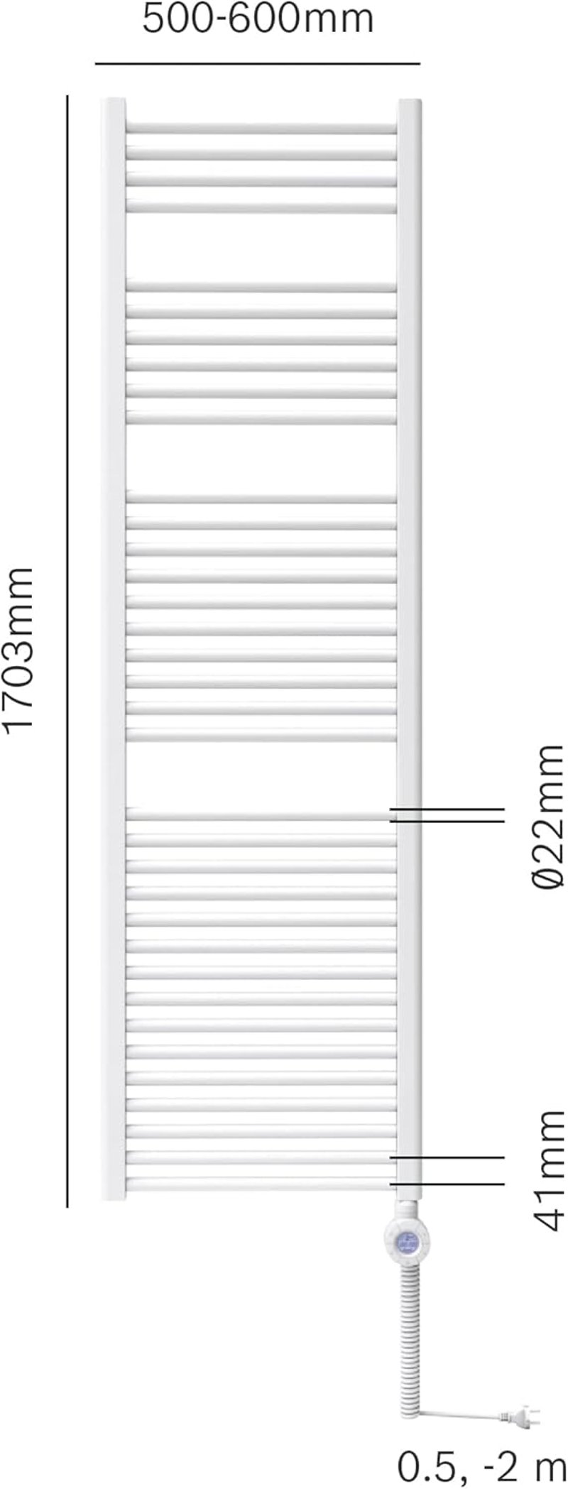 Bosch Thermotechnik 4500 fehér fali radiátor 1000W, 170x60cm, acél, beépített hőszabályzóval, korróziógátló bevonattal, fürdőszobai használa