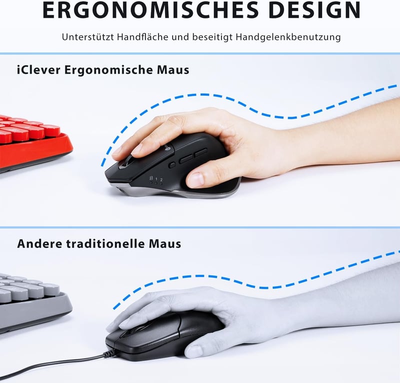 iClever Vezeték Nélküli Bluetooth Egér - Újratölthető, Ergonomikus, 3 Eszközhöz Csatlakoztatható, 5 DPI Beállítás, Csendes Kattintás, Ezüst-