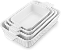 MALACASA Porcelán Sütőtál Készlet 4 db - Fehér Hőálló Kerámia Edények Fülekkel, Mosogatógépben Mosható, Fagyasztható, Téglalap Alakú 1