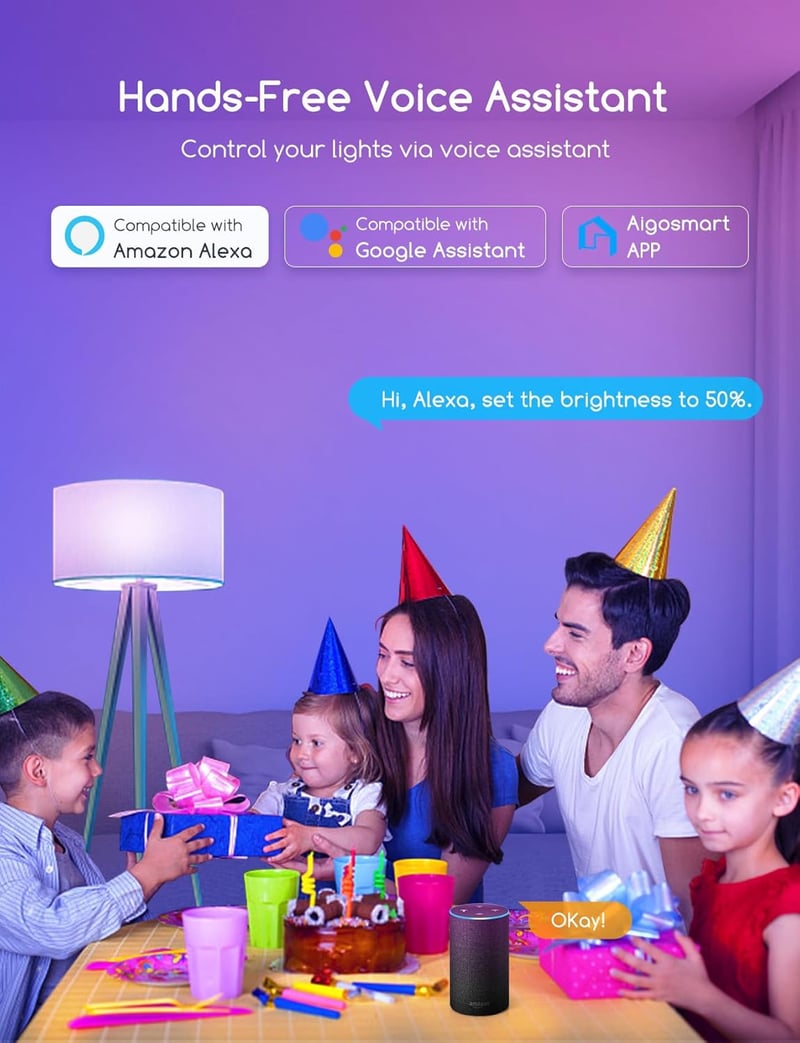 Aigostar Alexa WiFi okosizzó E27 15W RGB, Alexa/Google Home kompatibilis, 4 db