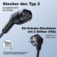 VDLPOWEREU Type 2 Elektromos Autó Töltőkábel 3,6 kW, 5m, LED Kijelzővel, 6A-16A Állítható, Hordozható, IP65 Vízálló, EU Schuko Csatlakozó 4