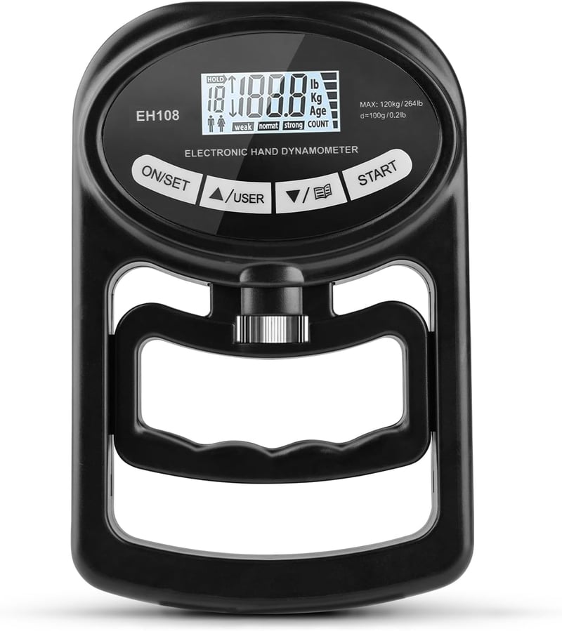 OSDUE Digitális Kézerőmérő, Fekete, 120kg-os, USB-töltős