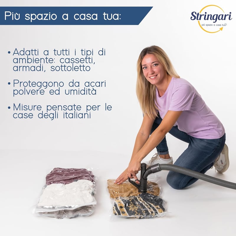 Stringari Vákuumzsák Ruhákhoz - 4 db Nagy Méretű (80x60 cm) Tárolózsák Paplanokhoz - Átlátszó, Térkímélő Tárolás Porszívóval