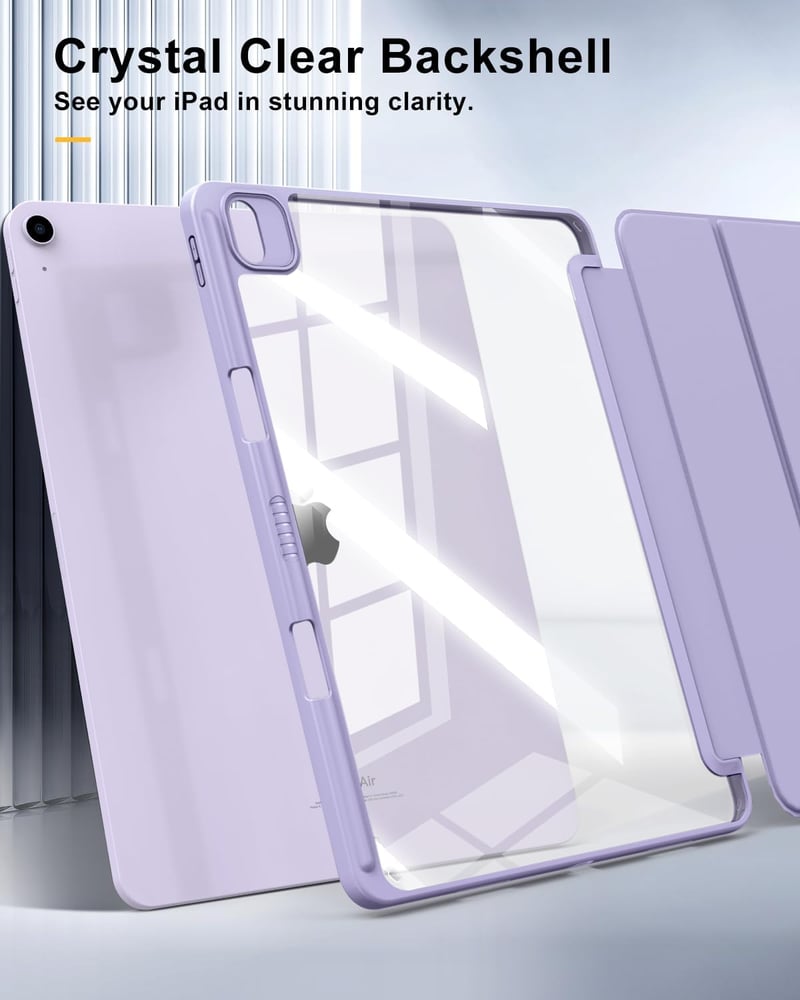 TiMOVO iPad Air 13 (M2) 2024 védőtok, tolltartóval, átlátszó hátlappal, állvány funkcióval, automatikus alvás/ébresztés, lila