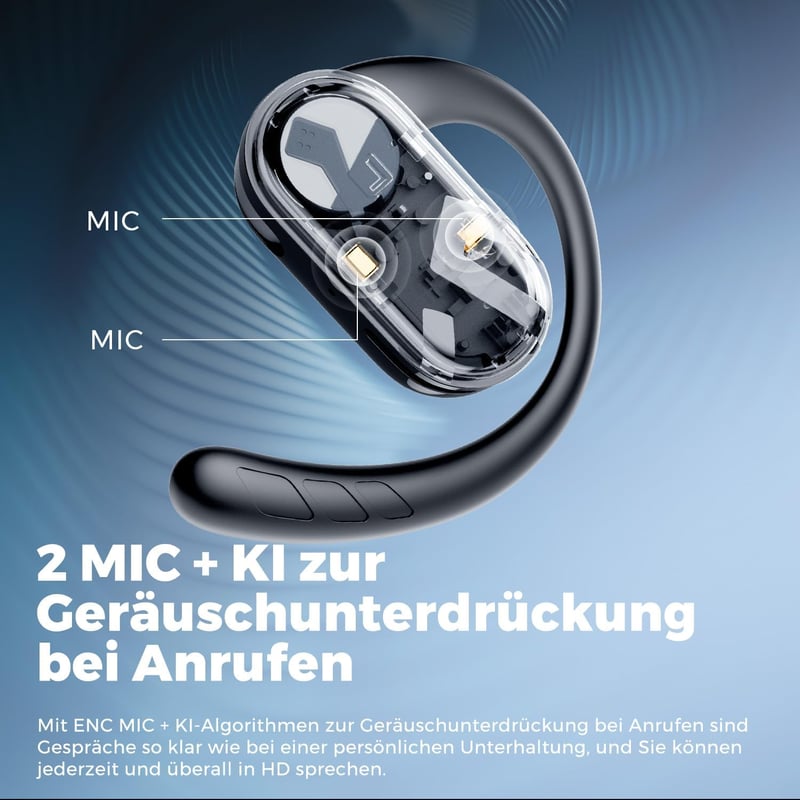 SoundPEATS Breezy Nyitott Fülű Bluetooth Fejhallgató 90° Állítható Füllel, 12mm Dupla Hangszóró, 40 Órás Üzemidő, AI Zajszűrés