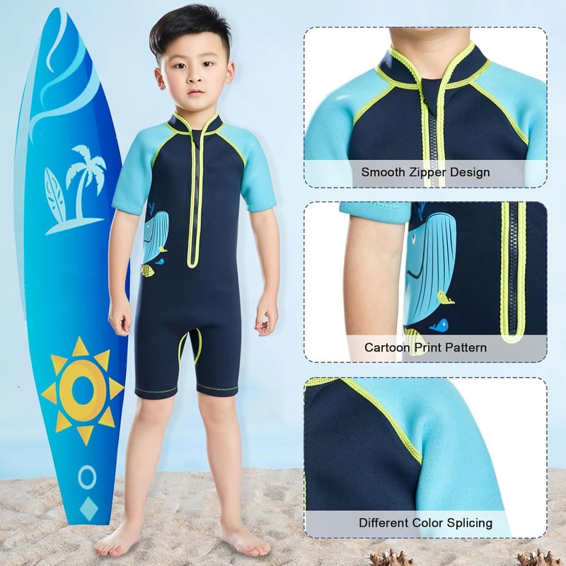 Kék SXSHUN gyerek neoprén shorty búvárruha UV-védelemmel, 98-104-es méret