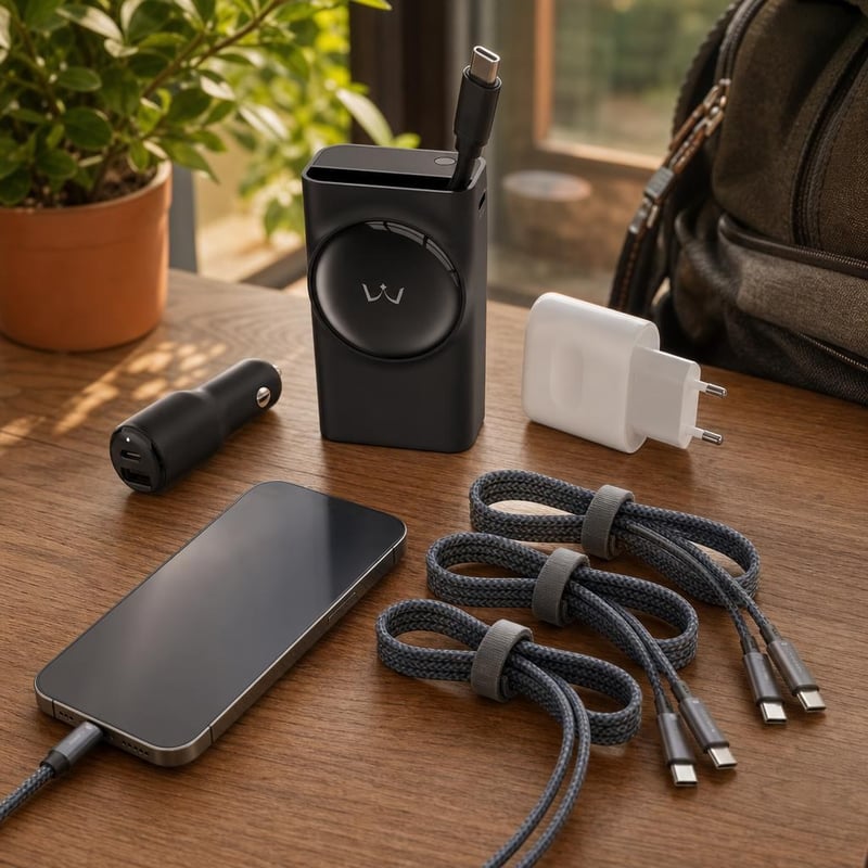 Úti töltőmentő csomag: 10000 mAh power bank + 35 W fali töltő + 42 W autós töltő + 3 db USB-C kábel