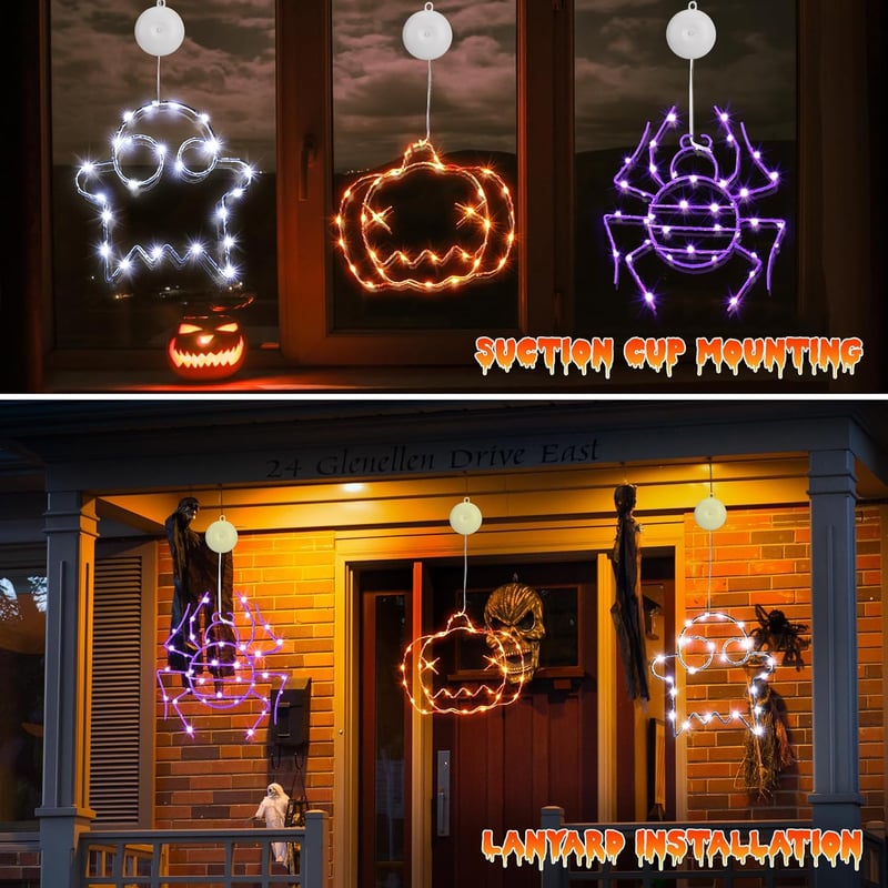 Joomer Halloween LED fényfüzér - Tök, pók, szellem mintás, 3 db-os készlet