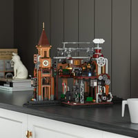 FUNWHOLE Steampunk Vasútállomás LED Világítással - 1843 Darabos Építőkészlet Felnőtteknek 8