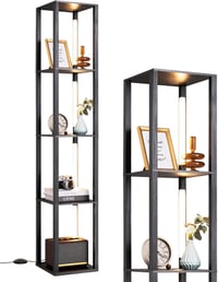 EDISHINE Állólámpa Polcokkal - 3 Színhőmérsékletű Dimmelhető LED, 20W, 1530 Lumen, 163cm Sarokpolc 360° Forgatható Világítással, Lábkapcsoló 9