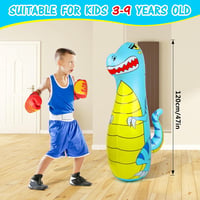 EQARD 120cm Felfújható Dinoszaurusz Boxzsák Gyerekeknek 3-9 Éves Korig, Boxkesztyűvel, Vastag PVC Anyagból, Karate, MMA, Taekwondo Edzéshez 2