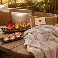Romantični poklon paket: Love You šalica + plišana deka + LED svijeće + 3x srce dekor + košara 1
