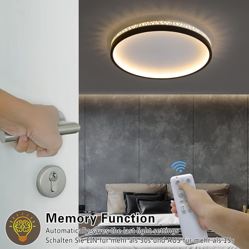 SEATAIN LED Mennyezeti Lámpa 50W - Fekete, Kerek, 50cm, Távirányítós, Fényerőszabályozható, 3000K-6000K, 5000lm, Memória Funkcióval, Éjszaka