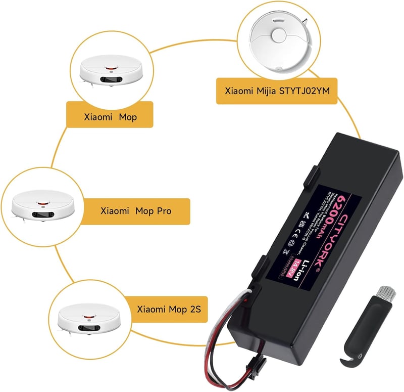 CITYORK 6200 mAh Li-Ion Akkumulátor Xiaomi Mop 2S/Pro/P Robotporszívókhoz - Csereakkumulátor STYTJ02YM/XMSTJQR2S Modellekhez, 1 Órás Gyorstö