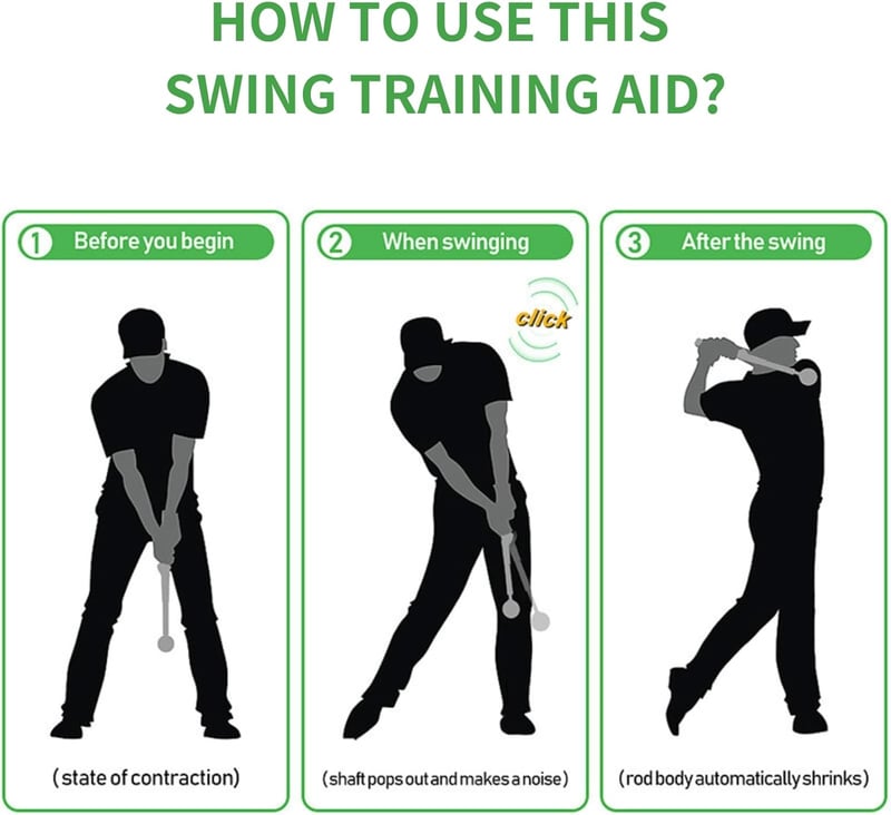 SUBORAWOS Összecsukható Golf Swing Edző - Teleszkópos Ütéstechnika Fejlesztő Eszköz Férfiaknak, Erő és Sebesség Tréning, Bemelegítő