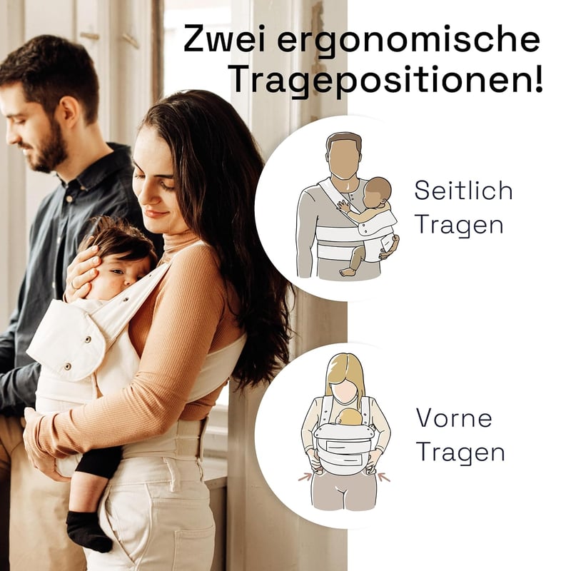 Marsupi Ergonomikus Baba Hordozó Kendő - Klasszikus Törtfehér/Bézs Színben, Kényelmes Vászon Anyagból, 420g, Újszülötteknek és Kisgyermekeknek