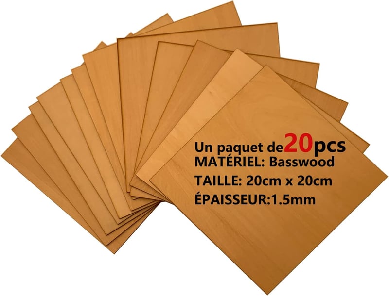 Barkács Holzplatten 20db - 200x200x1,5mm Natúr Falap Modellezéshez, Gravírozáshoz