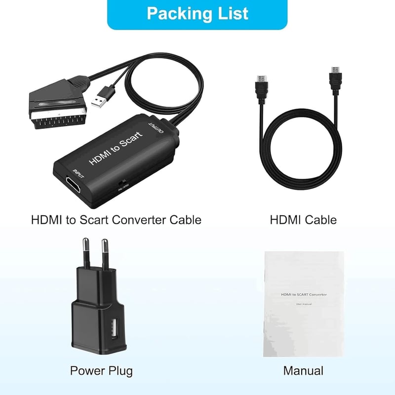 AMANKA HDMI-SCART Átalakító Adapter Full HD 1080P Videó-Audió Konverter HDMI és SCART Kábellel HDTV, STB, VHS, Xbox, PS3, Sky, DVD, Blu-ray 